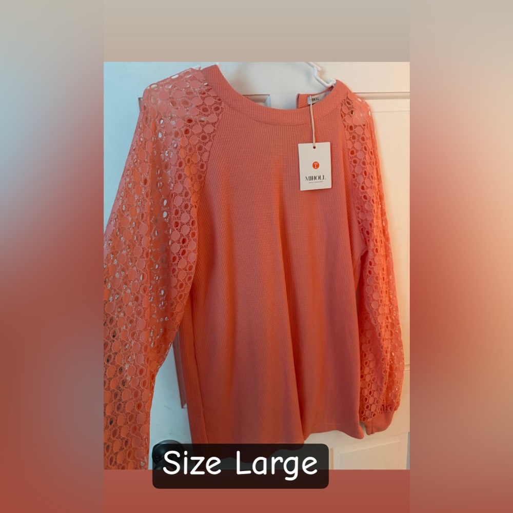 XIRENA Orange Lace Sleeve Blouse
